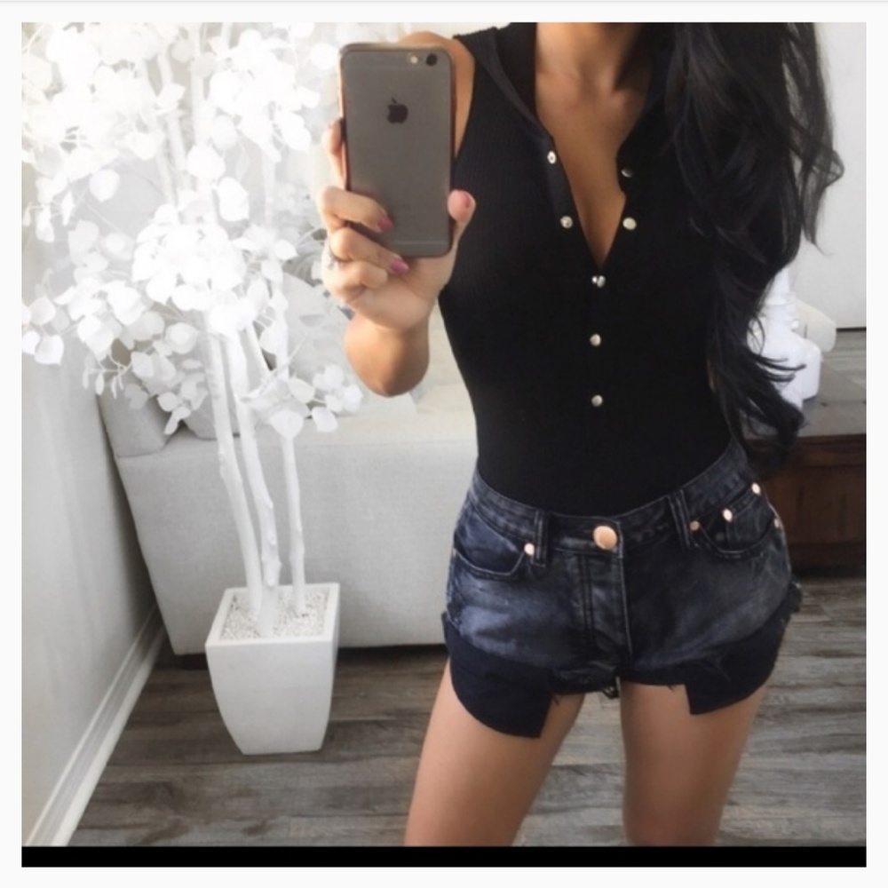 Envy black hooded button down bodysuit